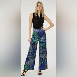 Elegant Floral Wide Leg Jumpsuit - Black and Green